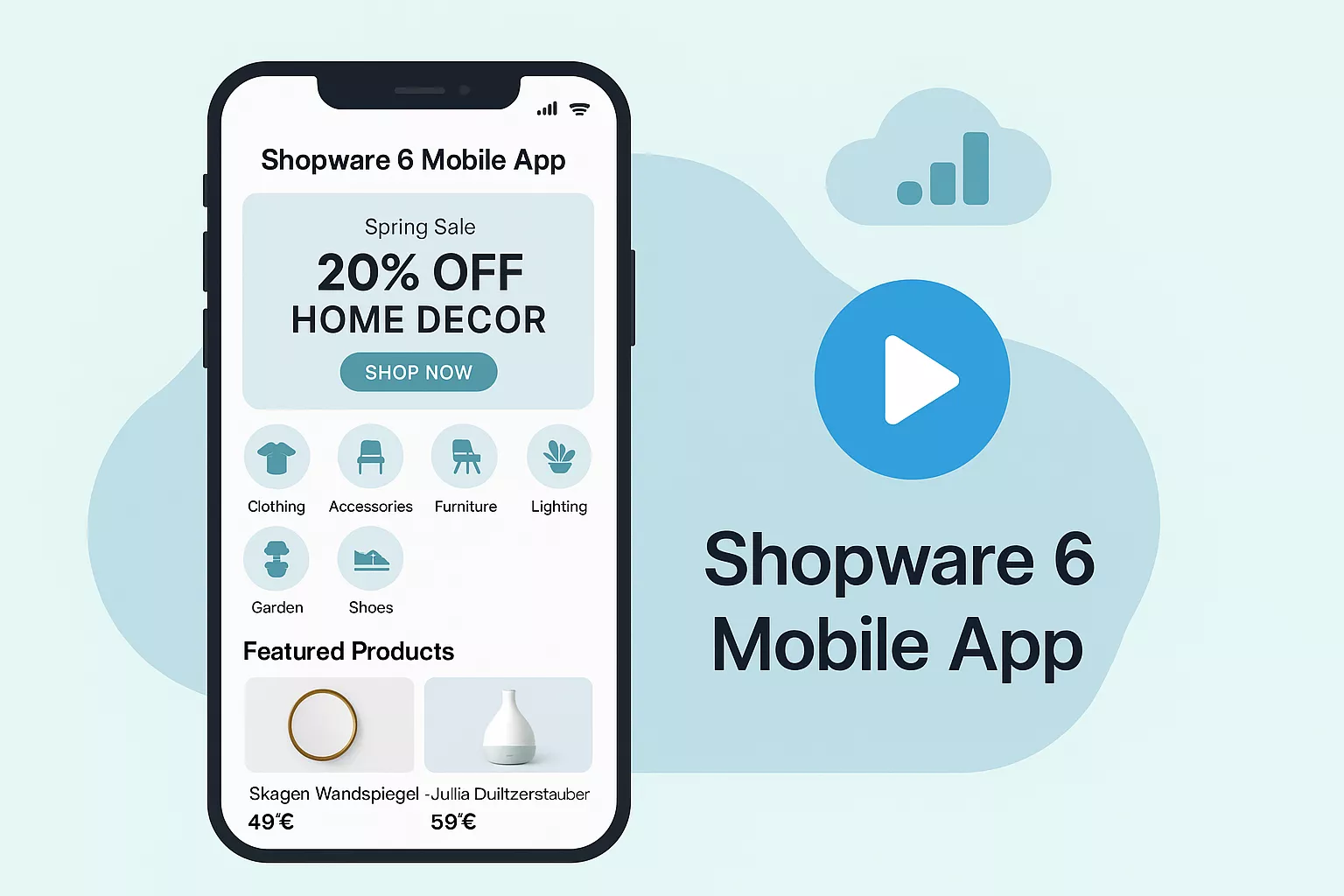 Smartphone mit info zu mobiler Shopware App