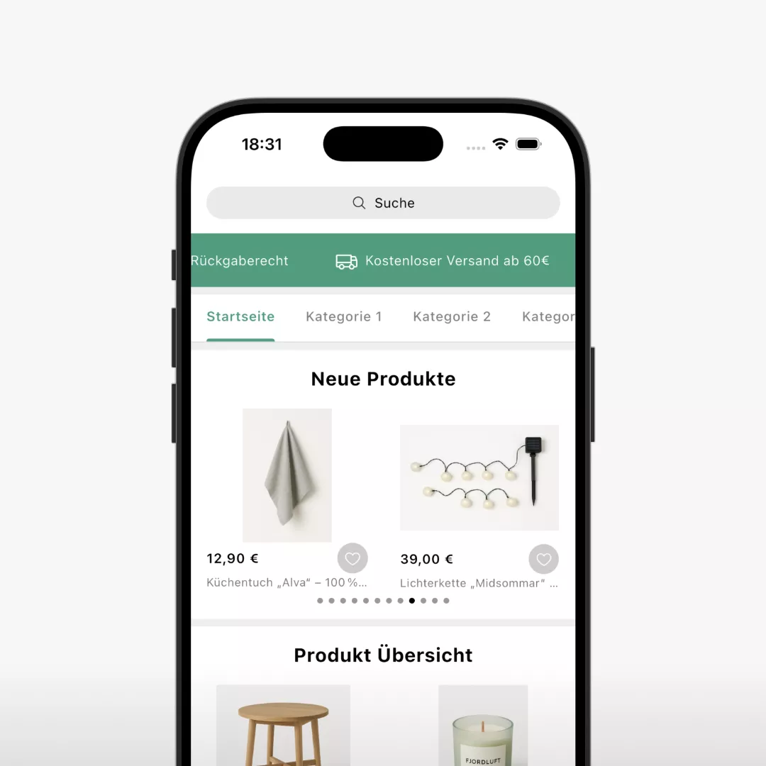 Screenshot App - Startseite