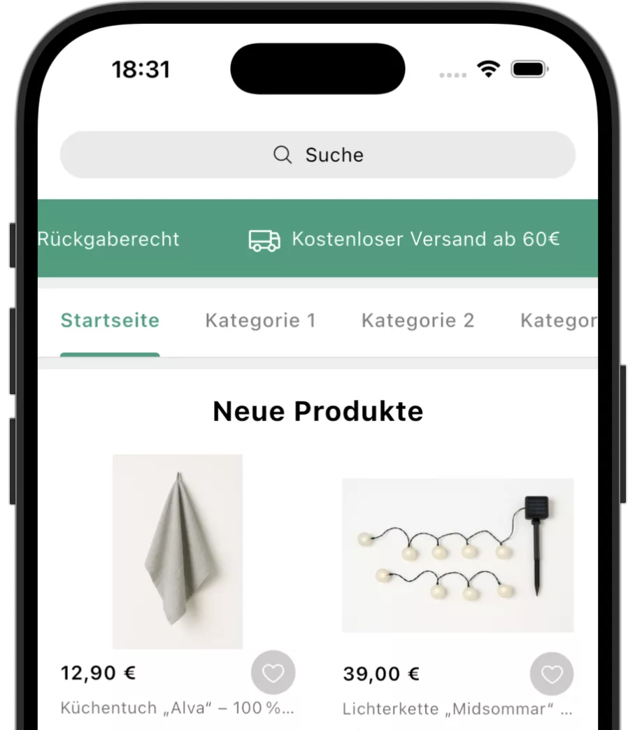 Screenshot App - Startseite